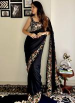 Vichitra Silk Black Traditional Wear Sequins Work Saree